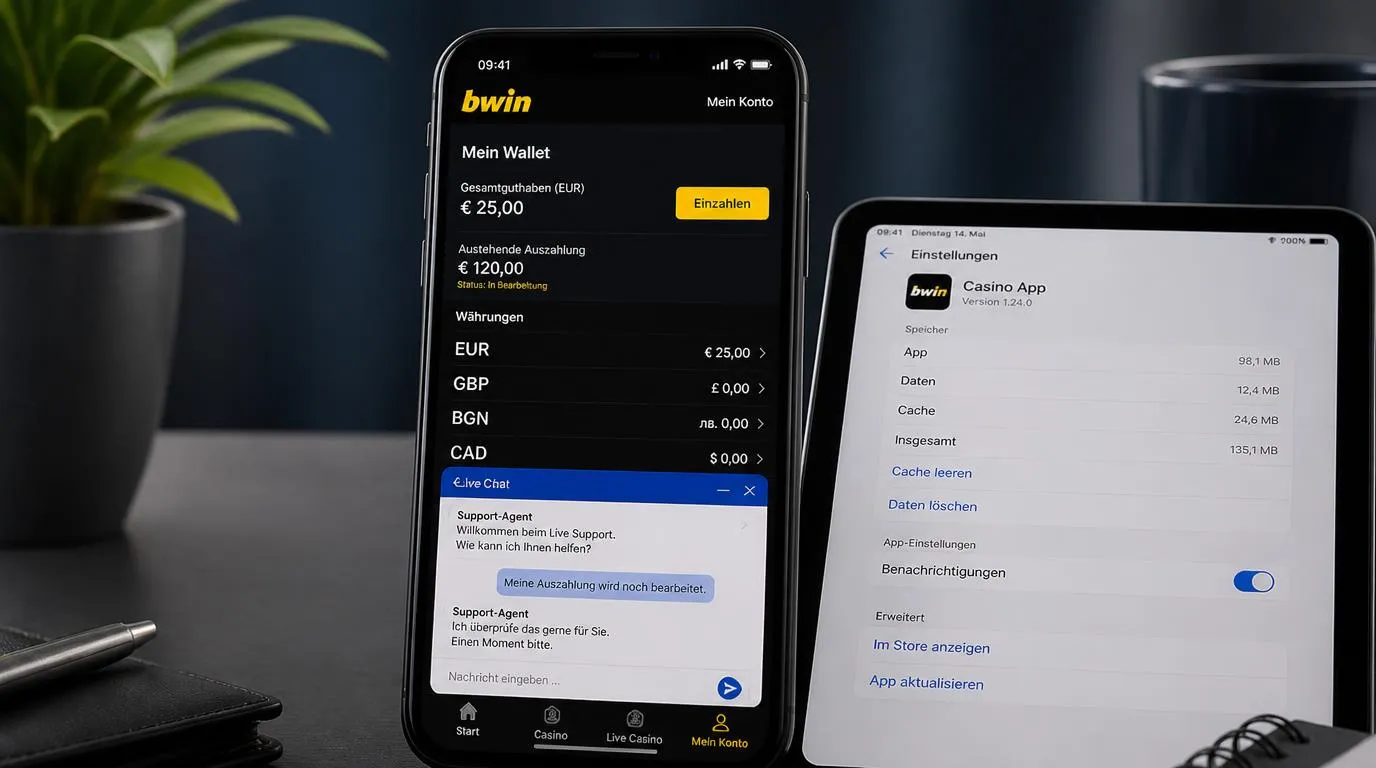 Smartphone mit Zahlungsprüfung, Live-Chat und stabilem WLAN-Signal in einer mobilen Casino-App