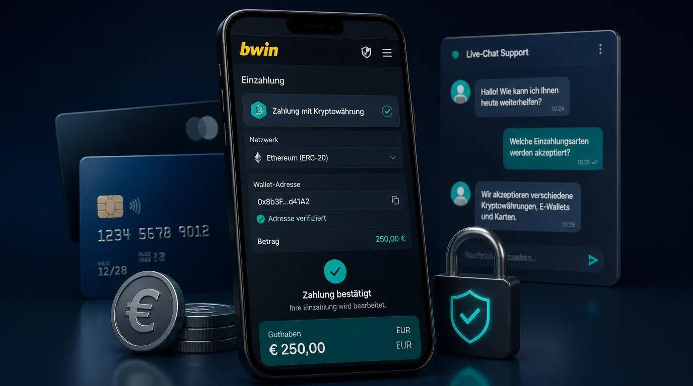 Smartphone mit Krypto-Wallet, Zahlungsbestätigung und gesichertem Casino-Konto in Euro